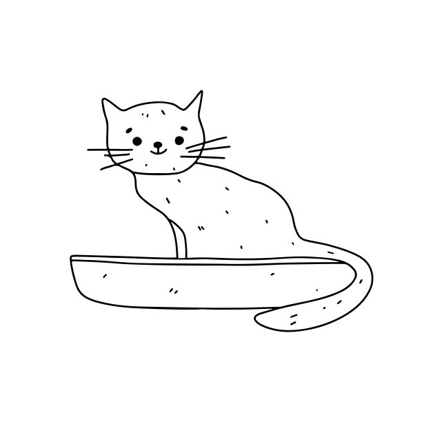 猫在厕所里。手绘涂鸦风格。矢量插图隔离在白色。着色页面。图片下载