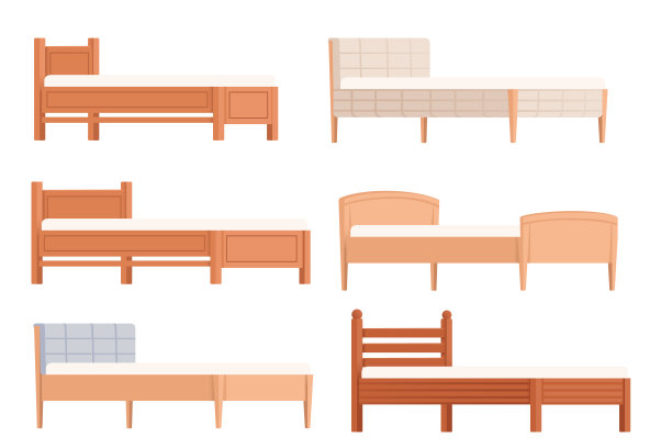 白色背景上的一组六个木制睡眠床矢量插图图片下载