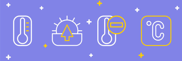 设置线摄氏，温度计，日出和图标。向量图片下载