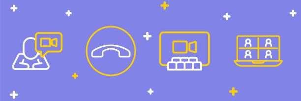 设置线路视频聊天会议，电话手柄和图标。向量图片下载