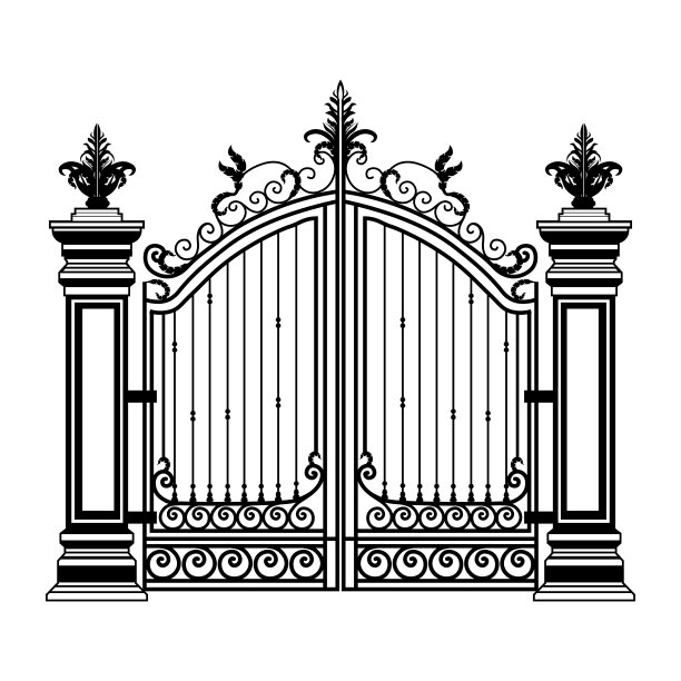 金属门草图。矢量插图装饰锻造的一个两门花园大门图片下载