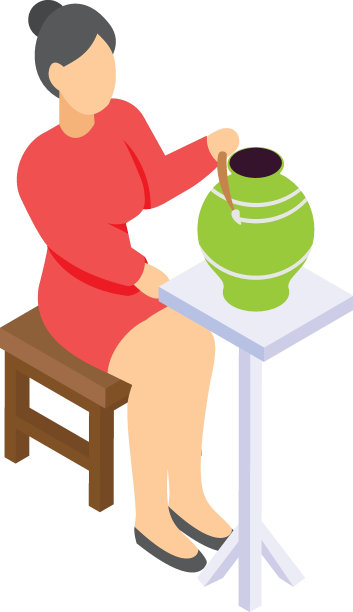 女性波特等长概念，女孩制作花瓶矢量图标设计，制作职业符号，爱好和艺术作品标志，创意人物股票插图图片下载