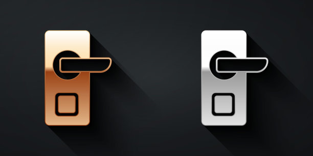 金色和银色数字门锁与无线技术解锁图标隔离在黑色背景。门把手标志。安全智能家居。长影式。向量图片下载