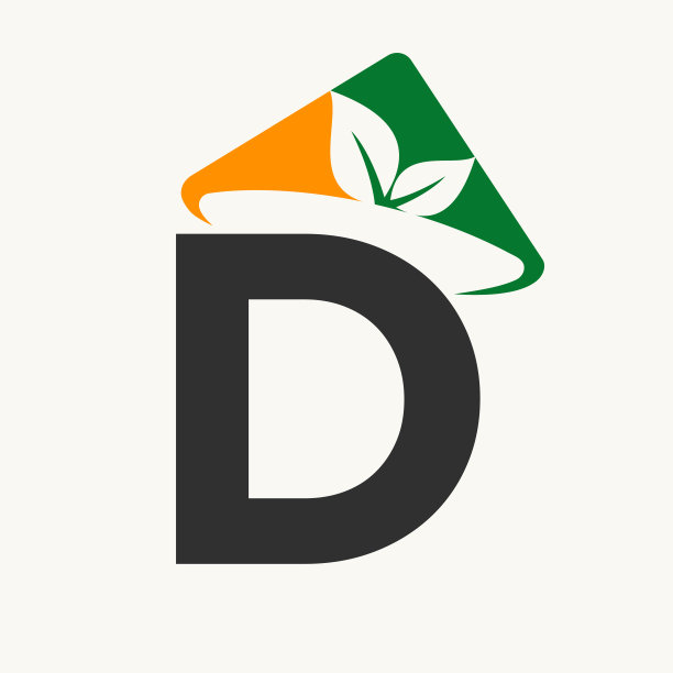 农业标志字母D概念与农民帽子图标。农业标识模板图片下载