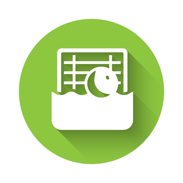 白色水球图标孤立的长阴影背景。绿色圆形按钮。向量图片下载