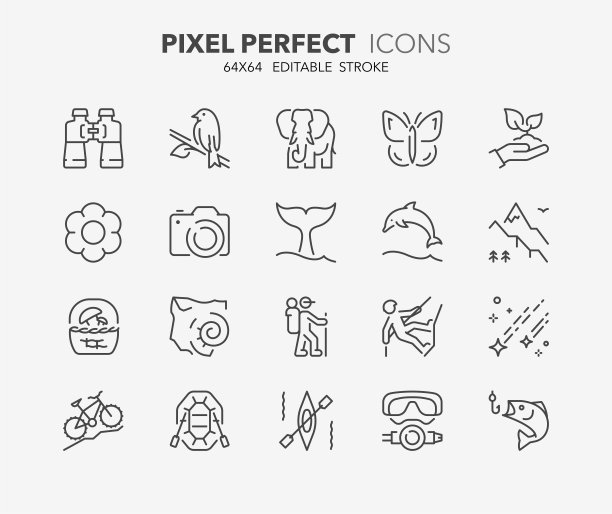 生态旅游细线图标图片下载