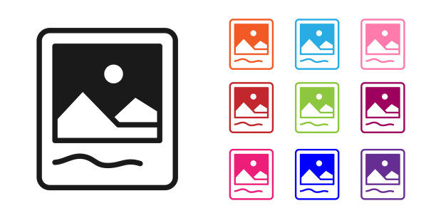 黑色相框图标隔离在白色背景。老式的空相框。设置图标彩色。向量图片下载