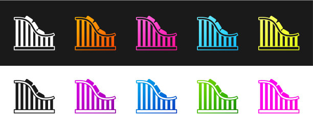 设置过山车图标孤立的黑色和白色背景。游乐园。儿童娱乐乐园、休闲公园。向量图片下载