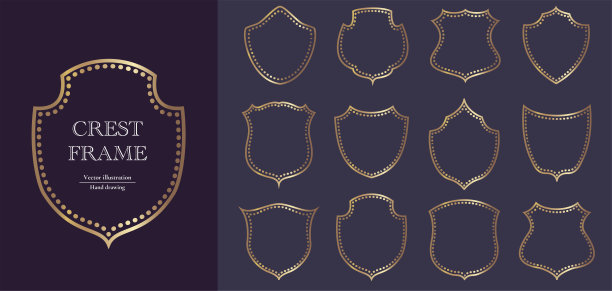 波峰框架设置。金色闪亮徽章简单形状矢量设计。图片下载
