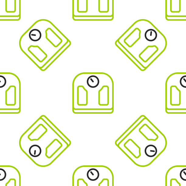 线浴室鳞片图标隔离无缝图案白色背景。重量测量设备。体重秤健身运动概念。向量图片下载