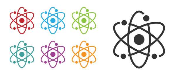 白色背景上的黑色原子图标。科学、教育、核物理、科学研究的象征。彩色图标集。矢量图图片下载
