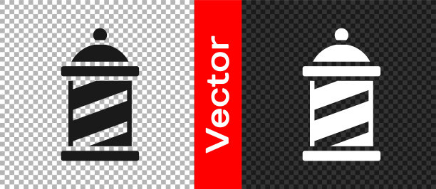 黑色经典理发店杆子图标隔离在透明的背景。理发店的柱子符号。向量图片下载
