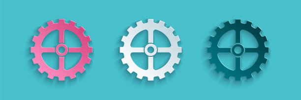 剪纸自行车链轮曲柄图标孤立的蓝色背景。纸艺风格。向量图片下载