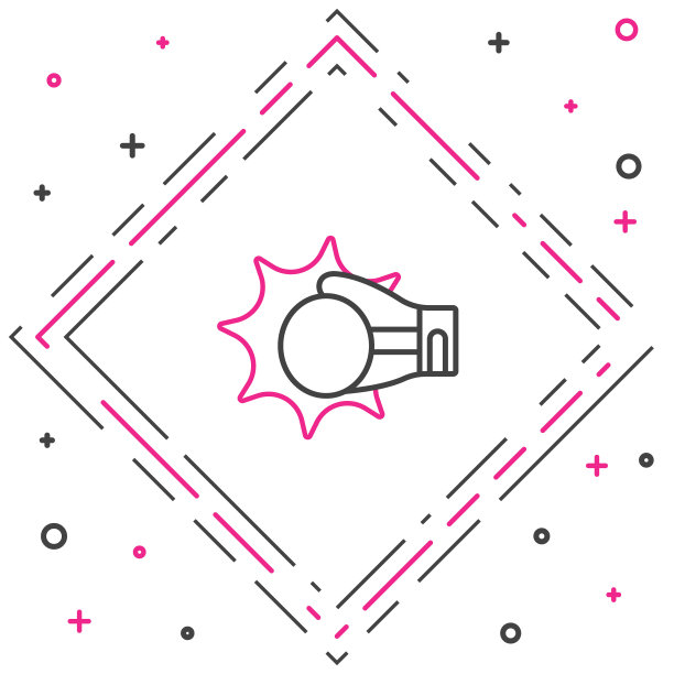 线打孔在拳击手套图标孤立的白色背景。拳击手套与炸药撞击在一起。色彩缤纷的轮廓概念。向量图片下载