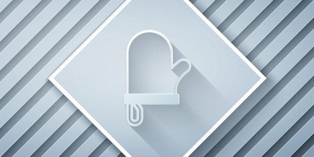 剪纸烤箱手套图标孤立的灰色背景。厨房锅托标志。烹饪手套。纸艺风格。向量图片下载