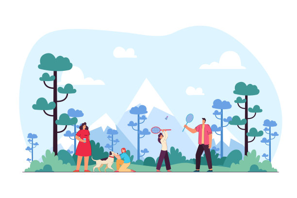 幸福的家庭在自然矢量插图中一起玩耍图片下载