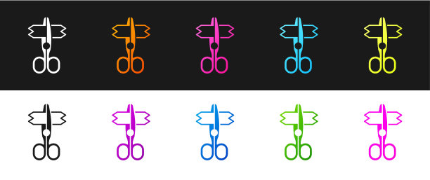 设置剪刀图标孤立的黑色和白色的背景。裁缝的象征。刀具标志。向量图片下载