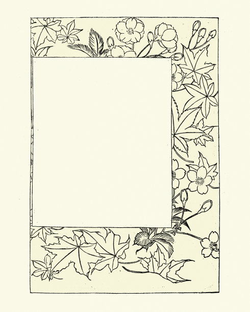 日本风格的花叶图案边界，19世纪图片下载