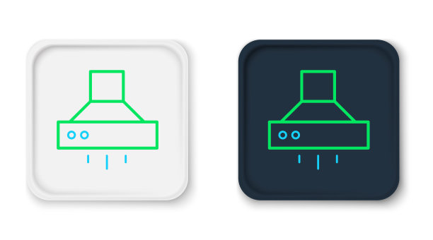 线厨房提取风扇图标隔离在白色背景。炊具罩。厨房排气。家用电器。色彩缤纷的轮廓概念。向量图片下载