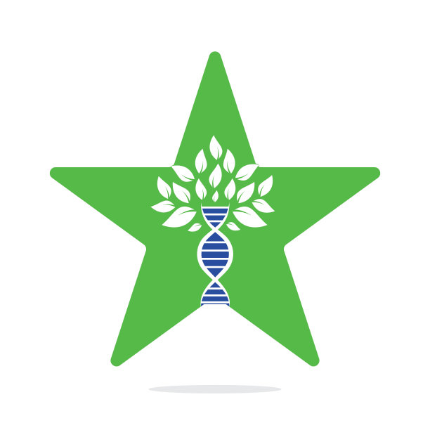 Dna树星形状概念矢量标志设计。图片下载