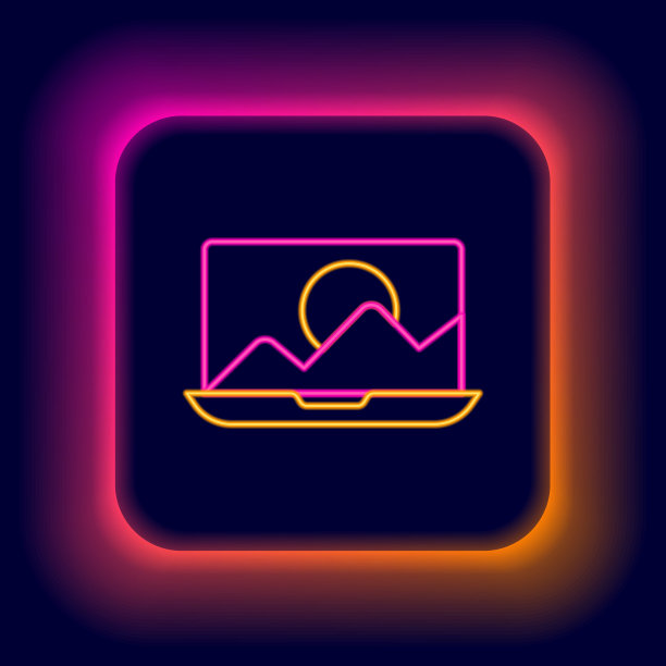 发光的霓虹灯线照片修饰图标孤立的黑色背景。摄影师，摄影，润饰图标。色彩缤纷的轮廓概念。向量图片下载