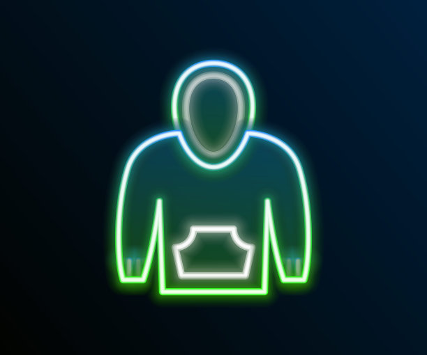 发光的霓虹灯线连帽衫图标孤立的黑色背景。连帽运动衫。色彩缤纷的轮廓概念。向量图片下载