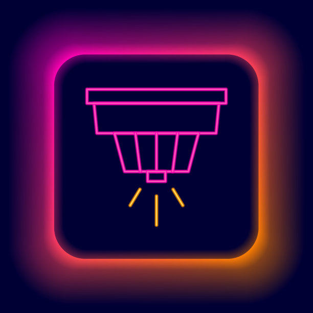 发光的霓虹灯线烟雾报警系统图标孤立的黑色背景。感烟探测器。色彩缤纷的轮廓概念。向量图片下载