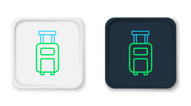 线行李箱的旅行图标孤立的白色背景。旅行行李标志。旅行行李图标。色彩缤纷的轮廓概念。向量图片下载