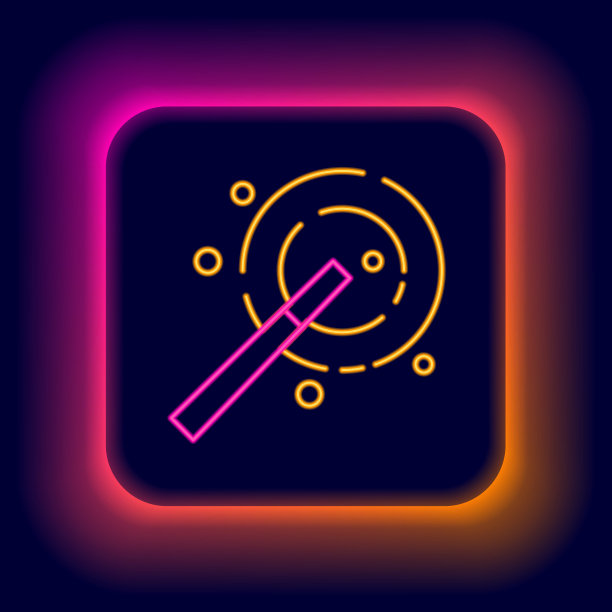 发光的霓虹线魔术棒图标孤立的黑色背景。星形魔法配件。神奇的力量。万圣节派对快乐。色彩缤纷的轮廓概念。向量图片下载