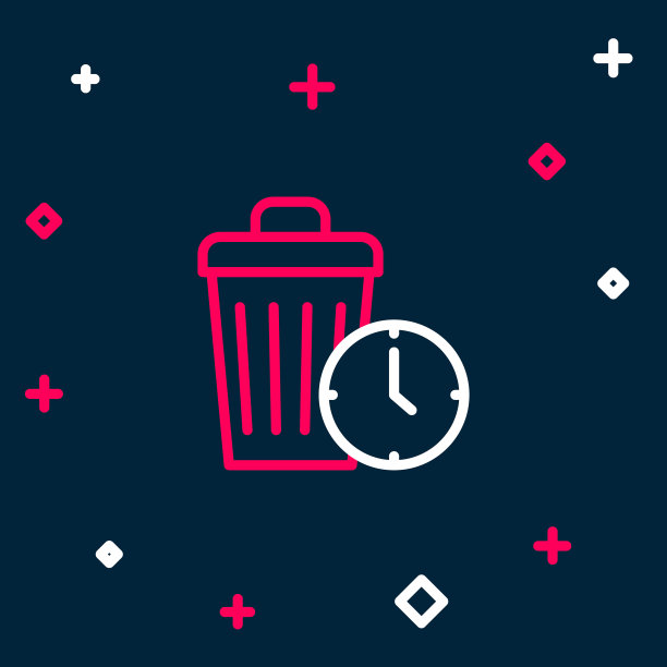 浪费时间的图标隔离在蓝色背景。垃圾桶。垃圾桶标志。回收篮图标。办公室垃圾图标。色彩缤纷的轮廓概念。向量图片下载