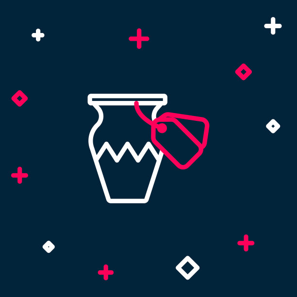 线拍卖古代花瓶图标孤立的蓝色背景。拍卖竞标。卖家和买家。色彩缤纷的轮廓概念。向量图片下载