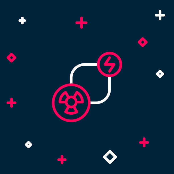 线放射性交换能量图标隔离在蓝色背景。放射性有毒符号。辐射危险标志。色彩缤纷的轮廓概念。向量图片下载