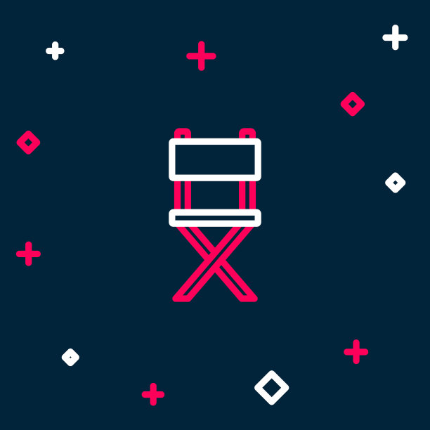 线导演电影椅子图标孤立的蓝色背景。电影行业。色彩缤纷的轮廓概念。向量图片下载