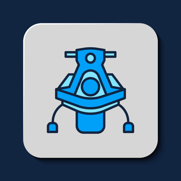 填充轮廓雪地车图标孤立的蓝色背景。玩雪地摩托车的迹象。极限运动。向量图片下载