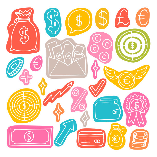 手绘商业图标。金融、货币、投资、战略。涂鸦，素描设计图片下载