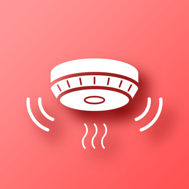 烟雾报警器。图标在红色背景与阴影图片下载