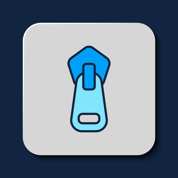 填充轮廓拉链图标孤立的蓝色背景。向量图片下载