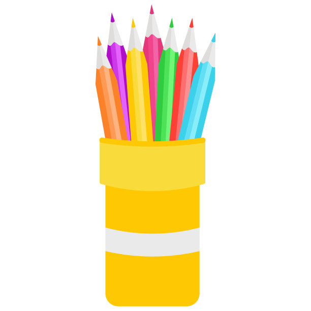 铅笔在笔筒里。矢量平面插图图片下载