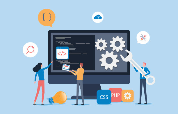 网页设计和移动应用程序的设计过程概念与设计师和开发团队的工作图片下载