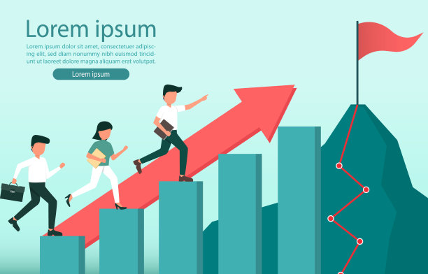 一个商人跑上山，爬楼梯到达他的目标。成功，目标，事业，领导力。图片下载