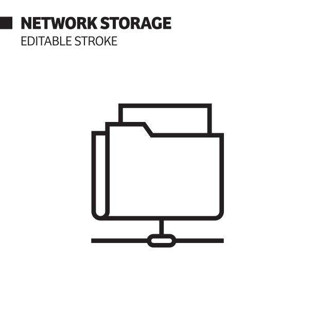 网络存储线图标，轮廓向量符号插图。完美像素，可编辑的描边。图片下载
