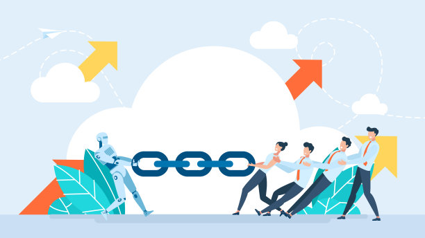 人类vs人工智能技术概念。人类和机器人拉链。商业团队vs机器人。商业创意竞争、自动化、冲突、头脑风暴、努力工作、竞争、争夺。矢量图图片下载