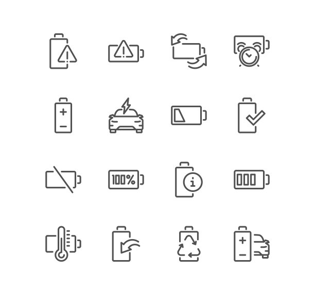 一组电池相关图标。图片下载