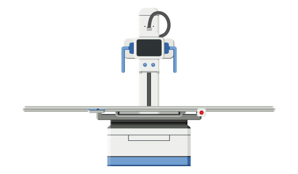 胸部x线单元，由放射科医师进行全身x射线束成像程序。医疗保健提供者使用透视监测和诊断胸部某些情况。平面设计图片下载