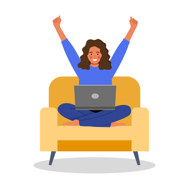 女商人快乐和成功的工作与她的平面设计在白色的背景。图片下载