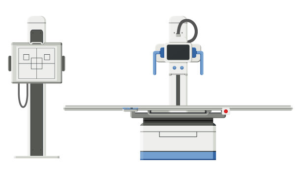 胸部x线单元，由放射科医师进行全身x射线束成像程序。医疗保健提供者使用透视监测和诊断胸部某些情况。平面设计图片下载