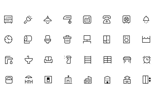 家居，家具，家用电器和装饰图标。矢量插图上孤立的背景。图片下载