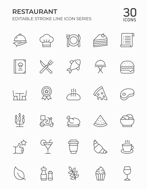 餐厅可编辑描线图标图片下载