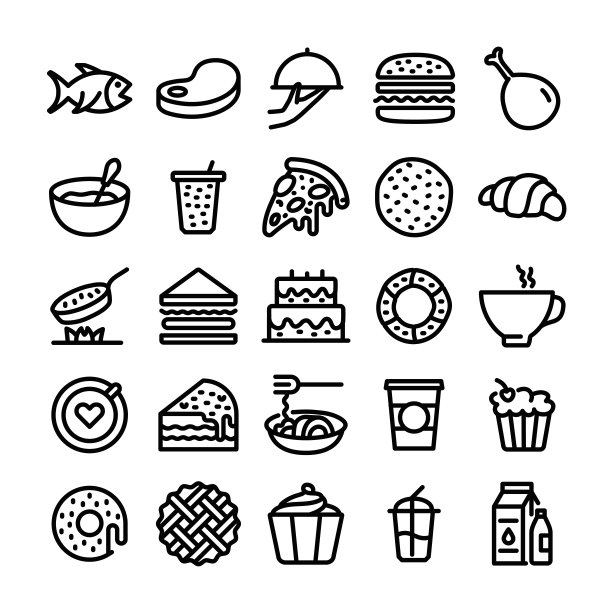 食品饮料图形矢量插画，可编辑描边大小，简约隔离图标，标志、符号、元素，图标集图片下载