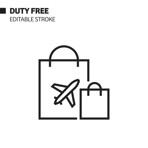 免税线图标，轮廓矢量符号插图。完美像素，可编辑的描边。图片下载